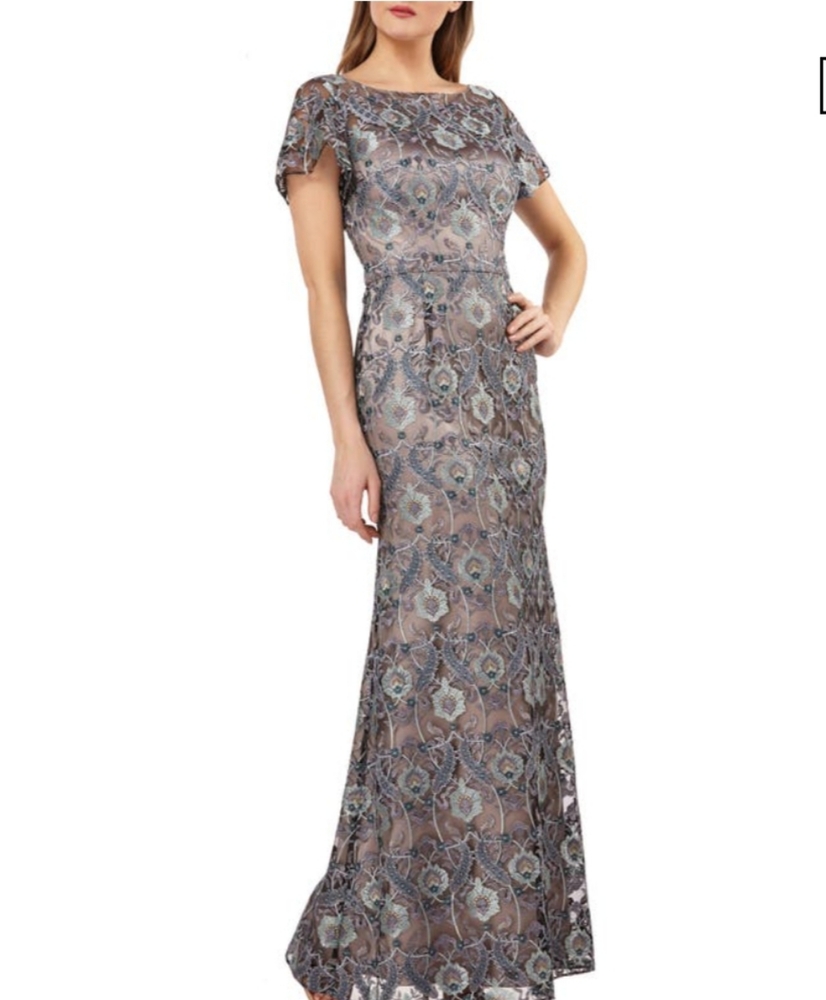 New JS Collections Embroidered Overlay Illusion Lace Gown Formal Spearmin